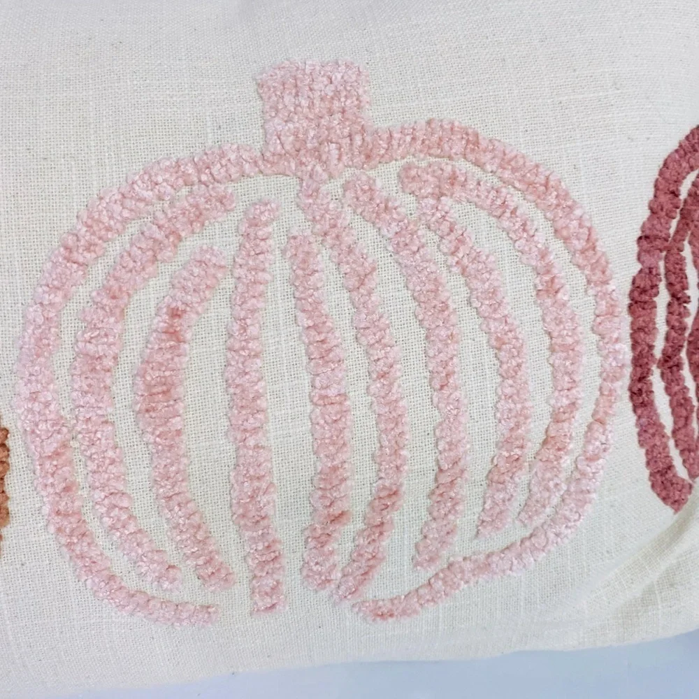 Indigo Moon Pumpkin Embroidered Lumbar Accent Pillow W/ Tassels 24” x 14“
